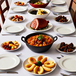 Caribbean Holidays, December Antigua, Traditional Antiguan Christmas food served at a welcoming family-style table, including pepperpot, fungi, baked ham and seasonal treats