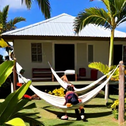 Caribbean Holidays, December Backpacking, Backpacker staying in a friendly Caribbean guesthouse courtyard with hammocks, tropical plants and fellow travellers