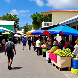 Caribbean Holidays, December Backpacking, Colourful Kingstown market street with local vendors, tropical fruit and travellers exploring Saint Vincent in December