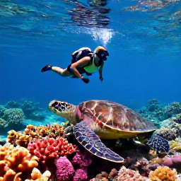 Caribbean Holidays, December Backpacking, Snorkeller above colourful coral reef and sea turtles in the Tobago Cays, Saint Vincent and the Grenadines