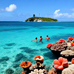 Caribbean Holidays, December Backpacking, Travellers snorkelling in clear Caribbean water beside a colourful coral reef, with a small island in the background