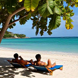 Caribbean Holidays, December Beach Holidays, Calm turquoise sea and soft white sand at Gouverneur Beach, Saint Barth&eacute;lemy, with a couple relaxing under natural shade