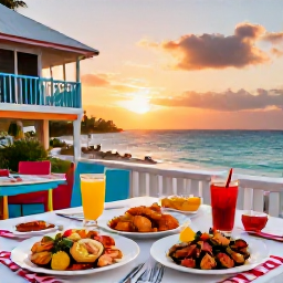 Caribbean Holidays, December Beaches, A colourful beachfront restaurant in Grand Case, Saint Martin, serving fresh seafood at sunset with the Caribbean sea in the background