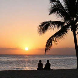 Caribbean Holidays, December Beaches, A couple enjoying a December sunset on a Caribbean beach in Tobago, warm orange sky, palm silhouettes and calm sea