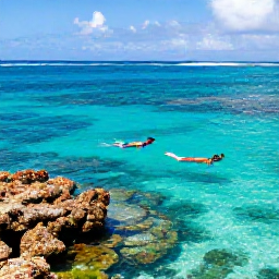 Caribbean Holidays, December Beaches, A couple snorkelling in clear Caribbean water beside a colourful reef near Saint Kitts and Nevis