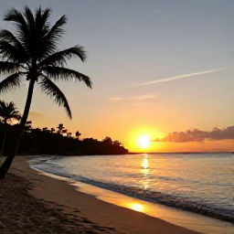Caribbean Holidays, December Beaches, A peaceful Caribbean sunset over a Saint Martin beach, with warm golden light, calm waves and palm trees