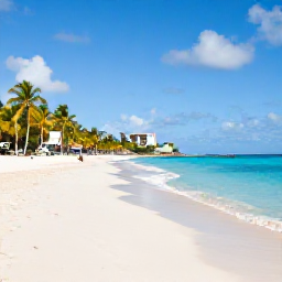 Caribbean Holidays, December Beaches, A wide Caribbean beach on Saint Martin and Sint Maarten in December, with calm turquoise water, white sand, palm trees and bright sunshine