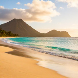 Caribbean Holidays, December Beaches, Quiet golden beach on Montserrat in December, turquoise Caribbean Sea, volcanic hills and soft morning sunlight