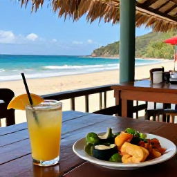 Caribbean Holidays, December Beaches, Small Caribbean beachside restaurant on Montserrat serving fresh local food, tropical drinks and relaxed December holiday atmosphere