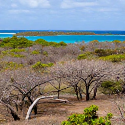 Caribbean Holidays, December Birdwatching, A colourful Antiguan landscape with dry woodland, coastal scrub and a distant blue bay, suitable for birdwatching