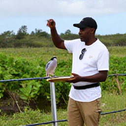 Caribbean Holidays, December Birdwatching, A friendly expert birdwatching guide helping visitors identify birds beside a Caribbean wetland in December