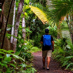 Caribbean Holidays, December Birdwatching, Birdwatcher exploring a forest trail on Mount Liamuiga in Saint Kitts, surrounded by lush tropical vegetation