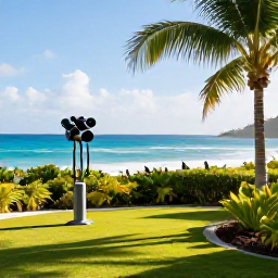 Caribbean Holidays, December Birdwatching, Bright December morning over Tortola in the British Virgin Islands, with binoculars and tropical birds in a coastal garden