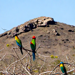Caribbean Holidays, December Birdwatching, Colourful Caribbean birds resting in dry woodland and scrub on Saint Martin, with rocky hills and blue sky in the background