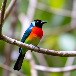 Caribbean Holidays, December Birdwatching, Colourful Hispaniolan birds perched among branches in a lush Dominican Republic forest, viewed through binoculars