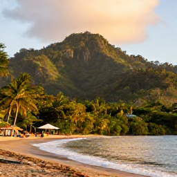 Caribbean Holidays, December Birdwatching, Quiet Caribbean beach near a rainforest-covered hillside in Dominica at sunset, with a relaxed holiday atmosphere