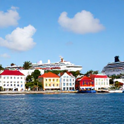 Caribbean Holidays, December Business Class, Colourful Charlotte Amalie waterfront on St Thomas with cruise ships, pastel buildings and tropical December sunshine