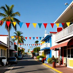 Caribbean Holidays, December Caribbean, Bustling Port of Spain street scene in December with colourful decorations, tropical sunlight and welcoming Caribbean atmosphere