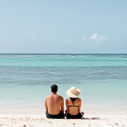 Caribbean Holidays, December Cayman Islands, Adults-only couple relaxing beside a calm turquoise Caribbean sea at a Cayman Islands resort in December