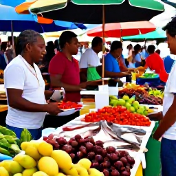 Caribbean Holidays, December Cooking Holidays, A lively Cura&ccedil;ao food market in December, with colourful tropical produce, spices, fresh fish and friendly local shoppers