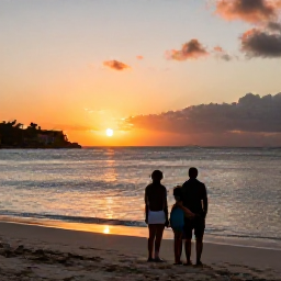 Caribbean Holidays, December Couples, Couple watching a colourful Caribbean sunset from a quiet beach on Saint Martin