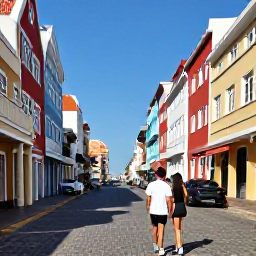 Caribbean Holidays, December Couples Holidays, Colourful colonial buildings and waterfront in Willemstad, Cura&ccedil;ao, with a couple exploring the sunny streets