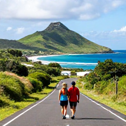 Caribbean Holidays, December Couples Holidays, Couple enjoying a scenic coastal drive in Saint Barth&eacute;lemy with a small island road, green hills and bright Caribbean sea