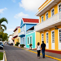 Caribbean Holidays, December Couples Holidays, Couple exploring colourful Bridgetown streets and historic buildings in Barbados during a warm December afternoon