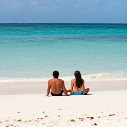 Caribbean Holidays, December Couples Holidays, Couple relaxing on a quiet white-sand beach in Cura&ccedil;ao, clear shallow water and soft tropical sunlight
