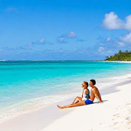 Caribbean Holidays, December Couples Holidays, Couple relaxing on a secluded turquoise-water beach in Providenciales, Turks and Caicos