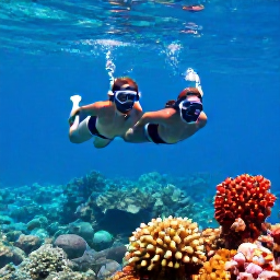 Caribbean Holidays, December Couples Holidays, Couple snorkelling above colourful coral reef in clear Caribbean water near Turks and Caicos
