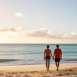 Caribbean Holidays, December Couples Holidays, Couple walking hand in hand along a sunny Cura&ccedil;ao beach at sunset, calm turquoise sea and relaxed Caribbean atmosphere