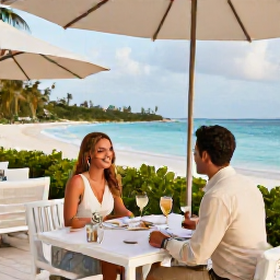 Caribbean Holidays, December Couples Holidays, Romantic outdoor dinner for two at a stylish beachfront restaurant in Turks and Caicos