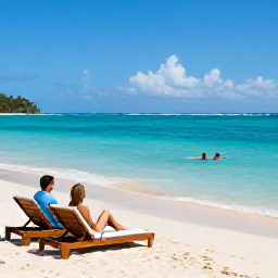 Caribbean Holidays, December Couples Holidays, Romantic secluded beach on Nevis with turquoise water, soft sand, sun loungers and a couple swimming