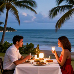 Caribbean Holidays, December Couples, Romantic outdoor dinner for two in Trinidad and Tobago, tropical evening setting, local dishes and soft lantern light