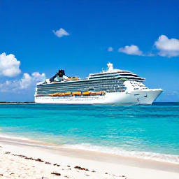 Caribbean Holidays, December Cruises, A modern cruise ship sailing past the bright turquoise water and white sand beaches of Providenciales, Turks and Caicos, under a clear December sky