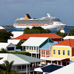 Caribbean Holidays, December Cruises, Visitors exploring Bridgetown, Barbados, with colourful historic buildings, local shops and a cruise ship visible in the harbour
