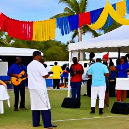 Caribbean Holidays, December Culture, A lively December festival in Grand Turk with local musicians, colourful decorations and visitors enjoying the island atmosphere
