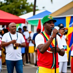 Caribbean Holidays, December Culture, Colourful December street celebrations in Kingstown, Saint Vincent, with local musicians and festive Caribbean decorations