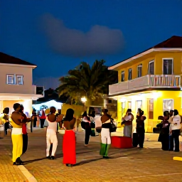 Caribbean Holidays, December Culture, Evening cultural festival in Marigot with Caribbean musicians, dancers and warmly lit streets