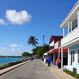 Caribbean Holidays, December Culture, Visitors exploring a historic street and waterfront in Grand Turk, Turks and Caicos Islands, during sunny December weather