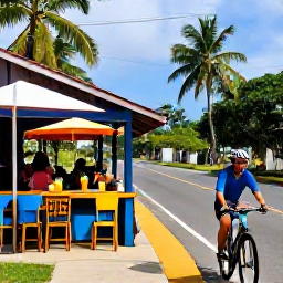 Caribbean Holidays, December Cycling, A friendly Jamaican roadside caf&eacute; serving fresh fruit juice to cyclists beside a tropical road