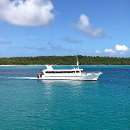Caribbean Holidays, December Diving, A dive boat travelling across calm turquoise water towards Tobago&rsquo;s green coastline