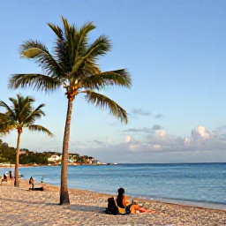 Caribbean Holidays, December Diving, A relaxed Caribbean beach on Saint Martin with palm trees, calm blue sea and visitors enjoying a December afternoon