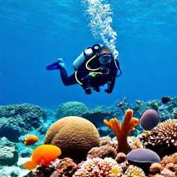 Caribbean Holidays, December Diving, Clear turquoise water over a colourful coral reef in the British Virgin Islands, with a scuba diver exploring tropical marine life in bright December sunshine