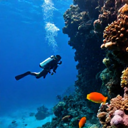 Caribbean Holidays, December Diving, Divers descending beside a dramatic underwater wall at Grand Turk, with blue ocean, coral and tropical fish
