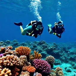 Caribbean Holidays, December Diving, Divers exploring a colourful coral reef in clear Caribbean water off Dominica during December