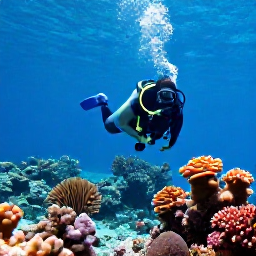 Caribbean Holidays, December Diving, Scuba diver exploring a colourful coral reef in clear turquoise Caribbean water off the Dominican Republic