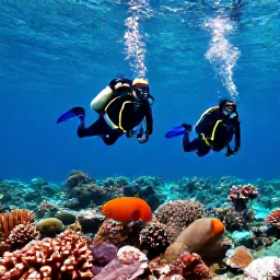 Caribbean Holidays, December Diving, Scuba divers exploring a colourful coral reef in clear turquoise water around Saint Martin and Sint Maarten