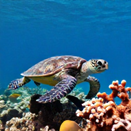 Caribbean Holidays, December Diving, Underwater view of a hawksbill turtle, reef fish and soft corals on a Tobago dive site
